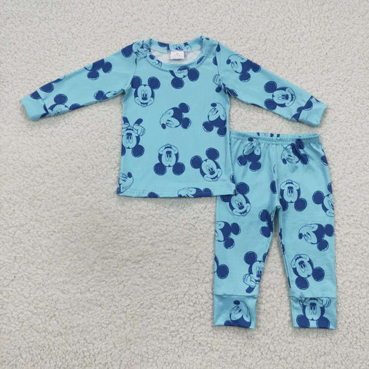 BLP0233 Toddler Boys Cute Blue Long Sleeve Pants Pajama Loungewear Set