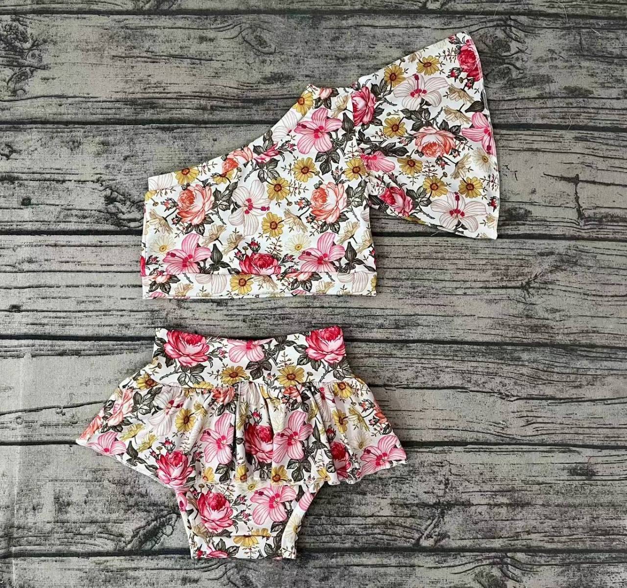 Flower White Single Sleeve Short Sleeve Briefs Set