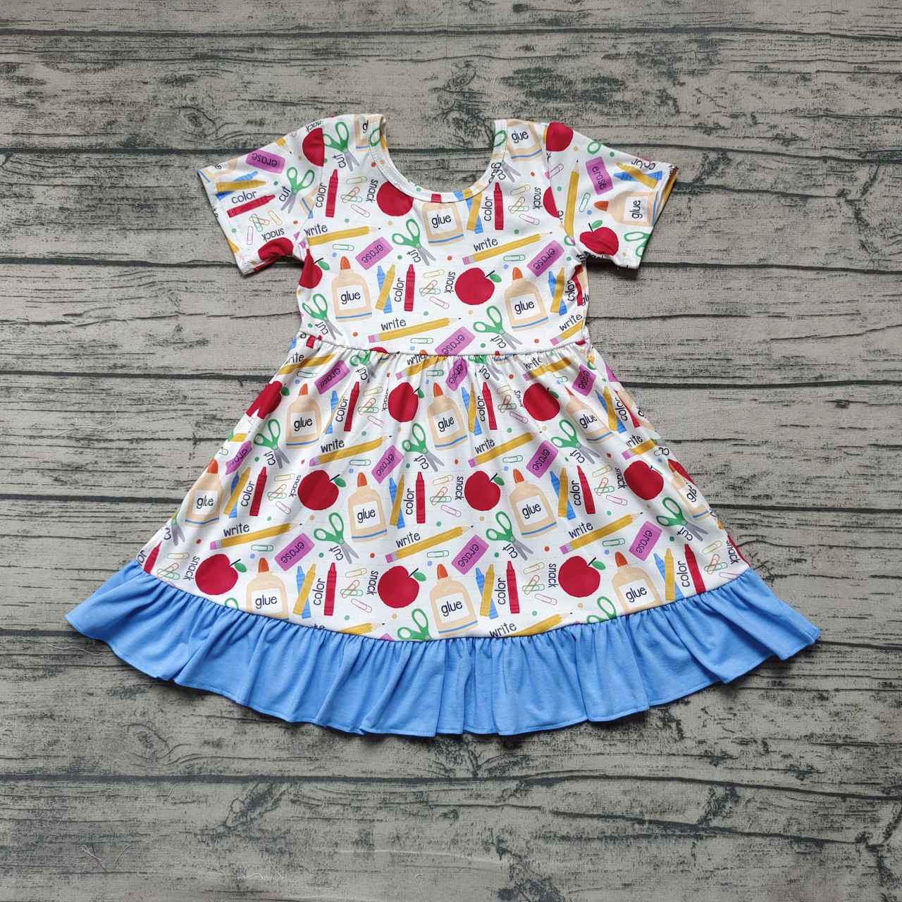 Pencil Apple Glue Blue Lace Short Sleeve Dress