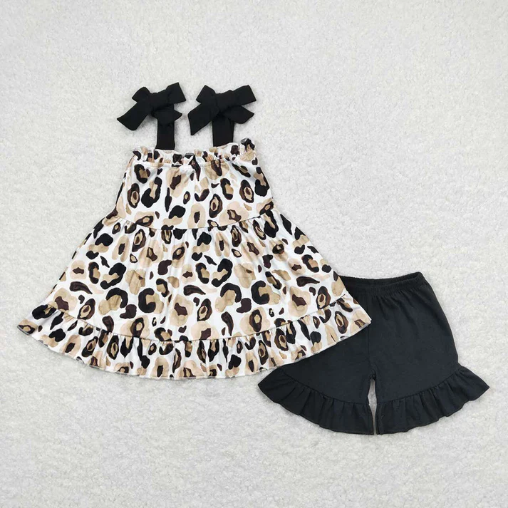 RTS Baby Boys Green Pocket Sibling Brother Baby Girls Straps Gold Leopard Sibling Sister Rompers Dresses Clothes Sets