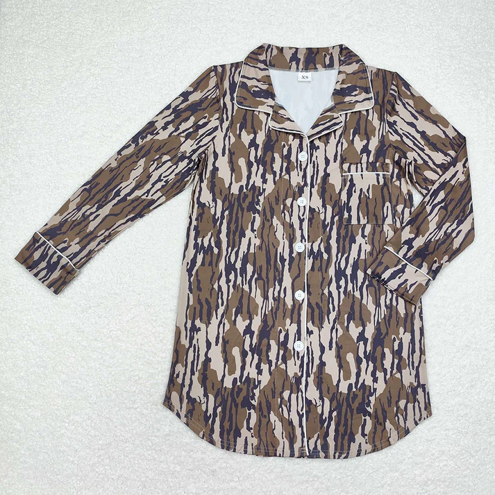 RTS NO MOQ Adult Women Camo Fall Buttons Tops Pajamas Lounge Wear
