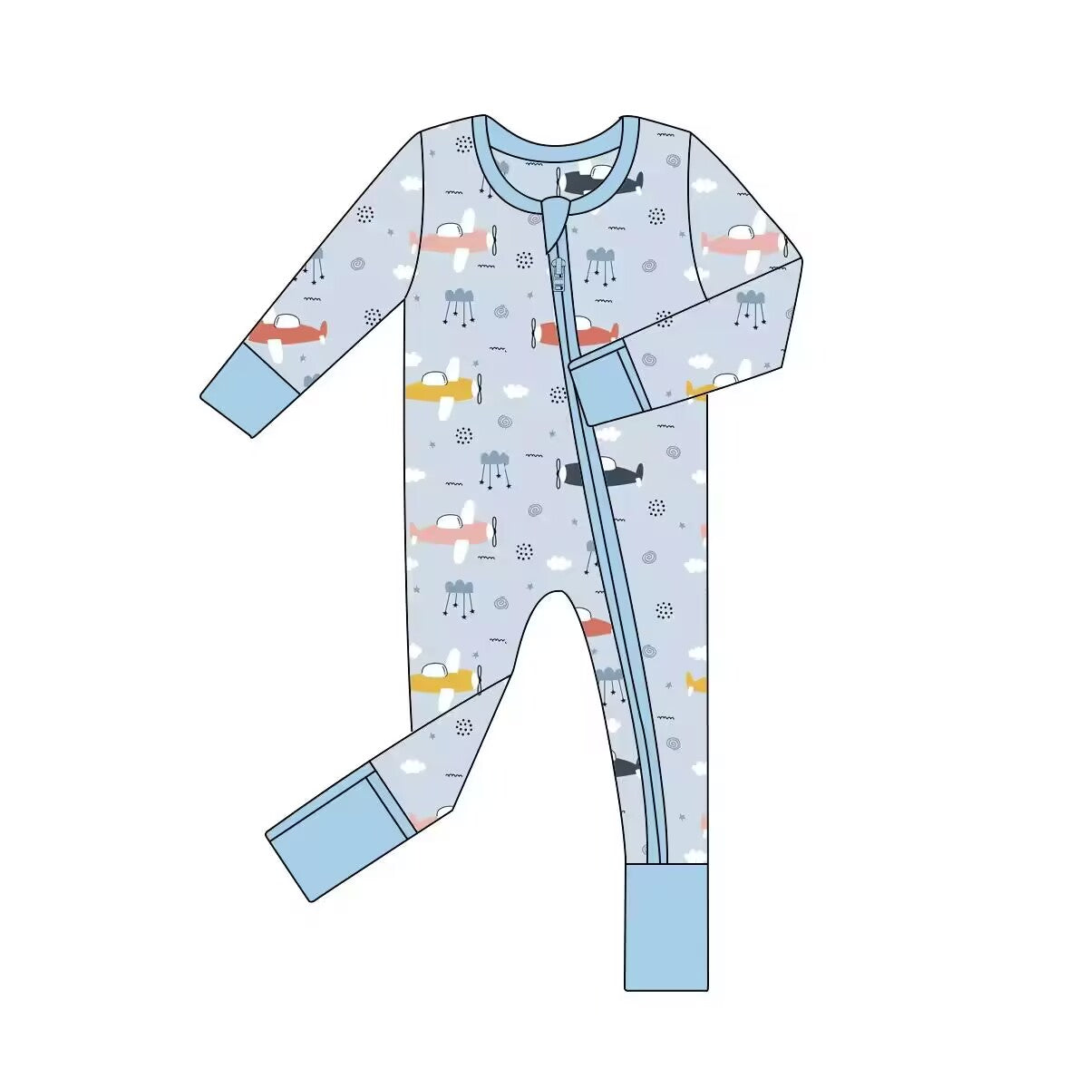 Custom moq 3 eta 6-8 weeks Light blue airplane long romper