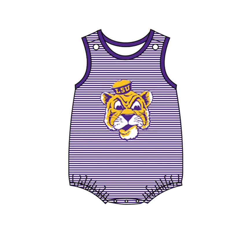 Custom moq 5 eta 6-8weeks Tiger purple yellow boys striped summer romper