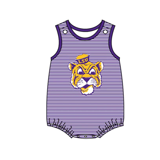 Custom moq 5 eta 6-8weeks Tiger purple yellow boys striped summer romper