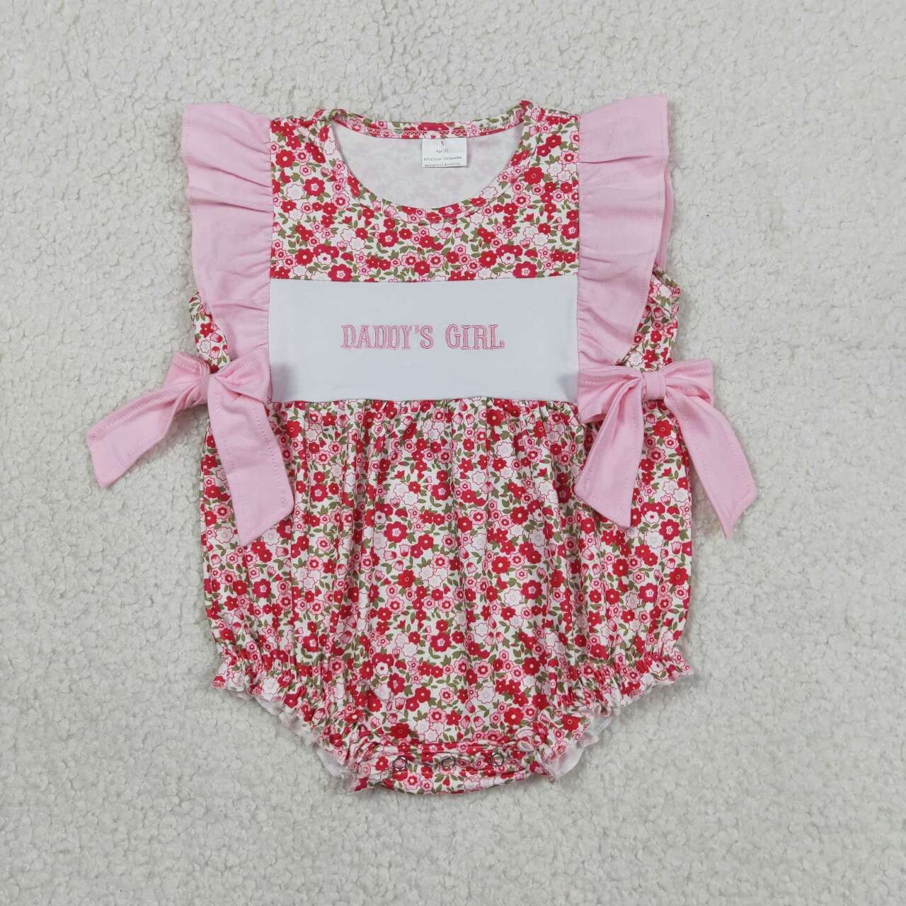 RTS NO MOQ SR3940 Daddy's Girls Embroidered Rompers with Flutter Sleeves Flowers Bows Ruffle Cute Baby Girl Outfit