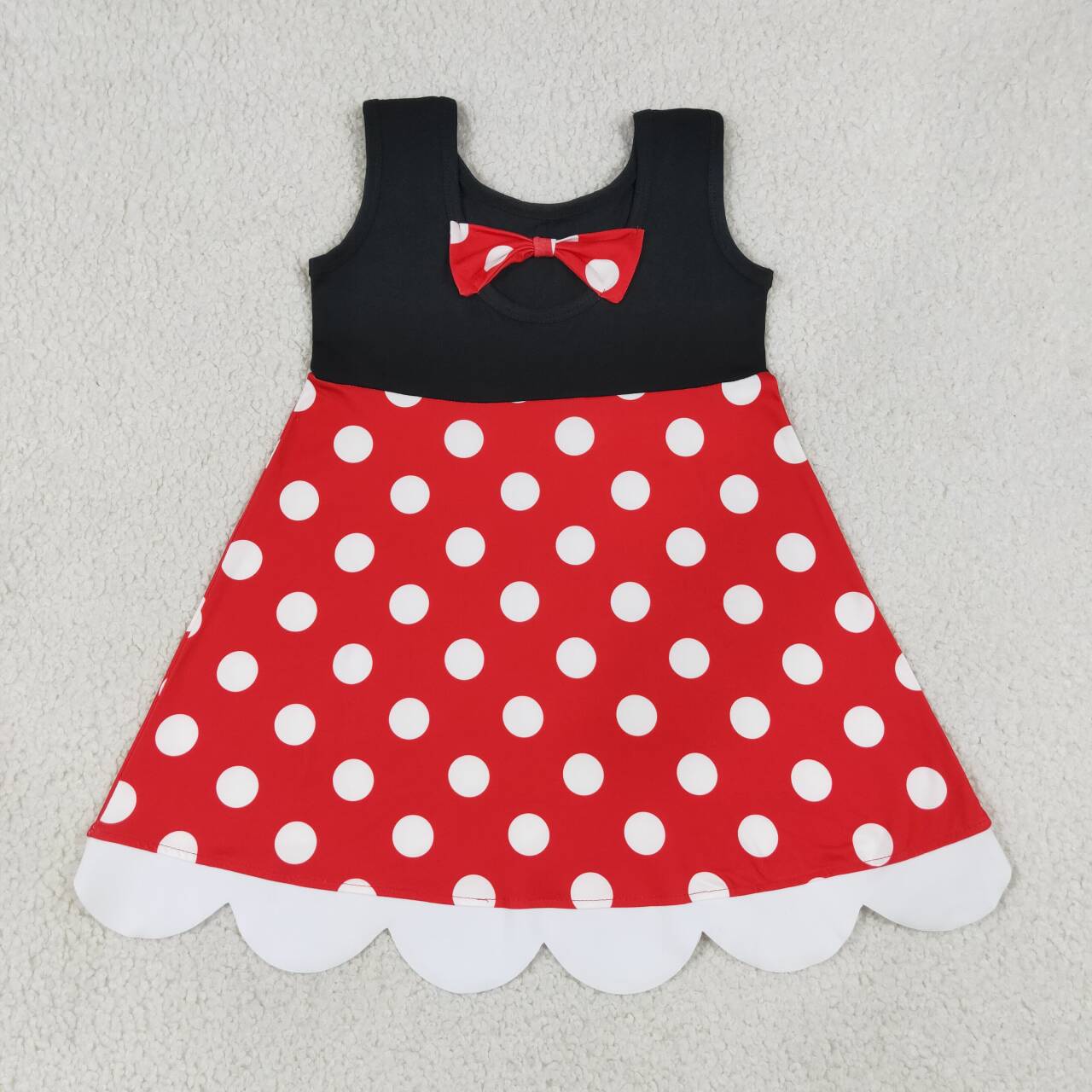 RTS NO MOQ milk silk GSD2037 Baby Girls Black Polka Dots Knee Length Summer Dress