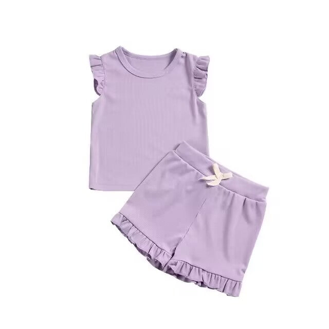 baby girls clothes solid color light purple shorts summer outfit