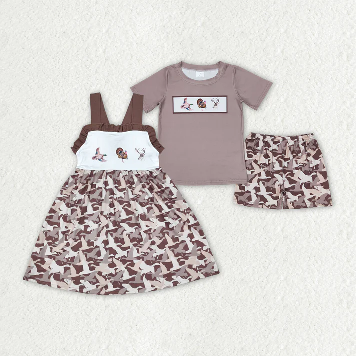 RTS NO MOQ Brown Turkey Thanksgiving Dress and Outfit Matching Kids Turkey Orientation