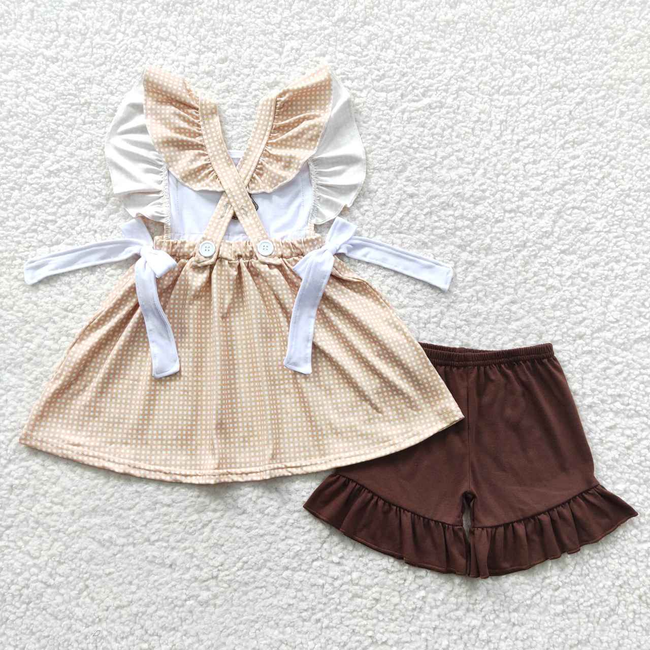 RTS NO MOQ GSSO0233 Girls Embroidered Cow Sunflower Tank Top Shorts Set