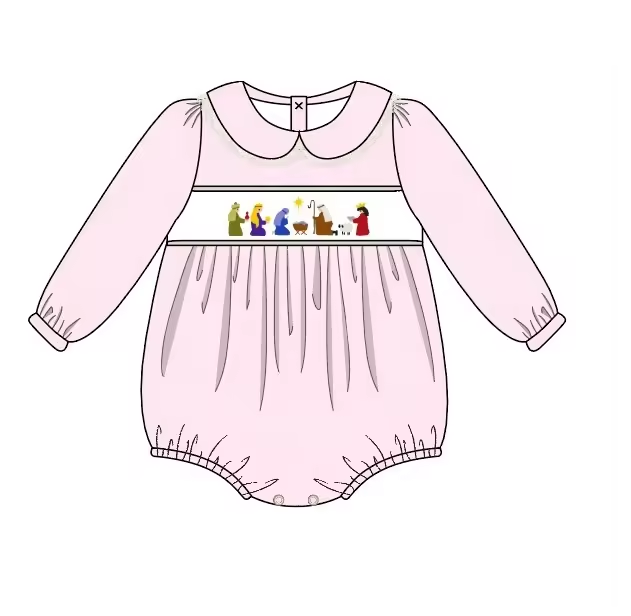 Custom moq 3 eta 6-8 weeks Pink veil doll collar long sleeves-Thong romper