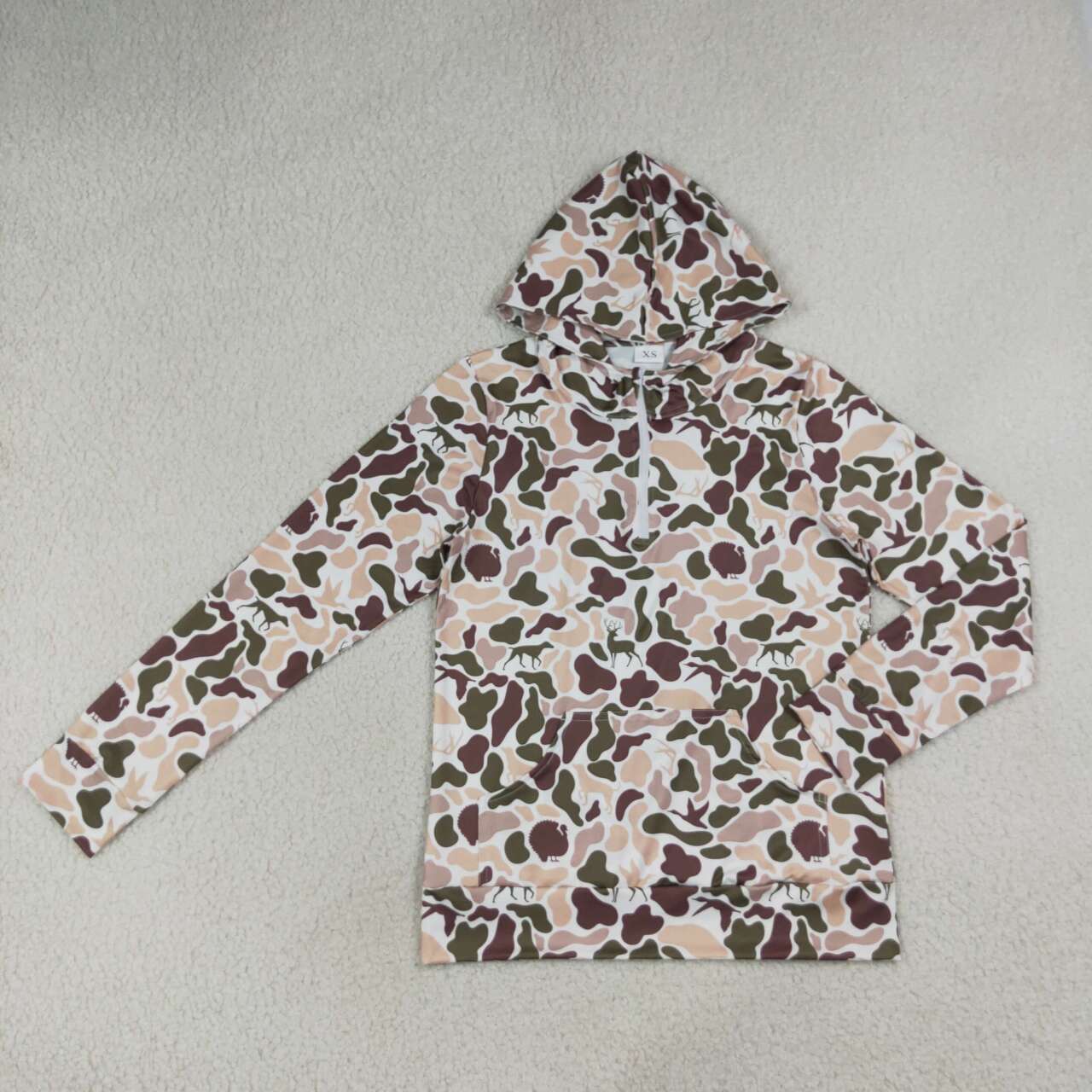 NEW RTS NO MOQ milk silk GT1711 Adult Women Camo Zip Front Long Sleeve Hoodie With Pockets Top