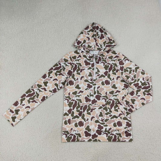 NEW RTS NO MOQ milk silk GT1711 Adult Women Camo Zip Front Long Sleeve Hoodie With Pockets Top