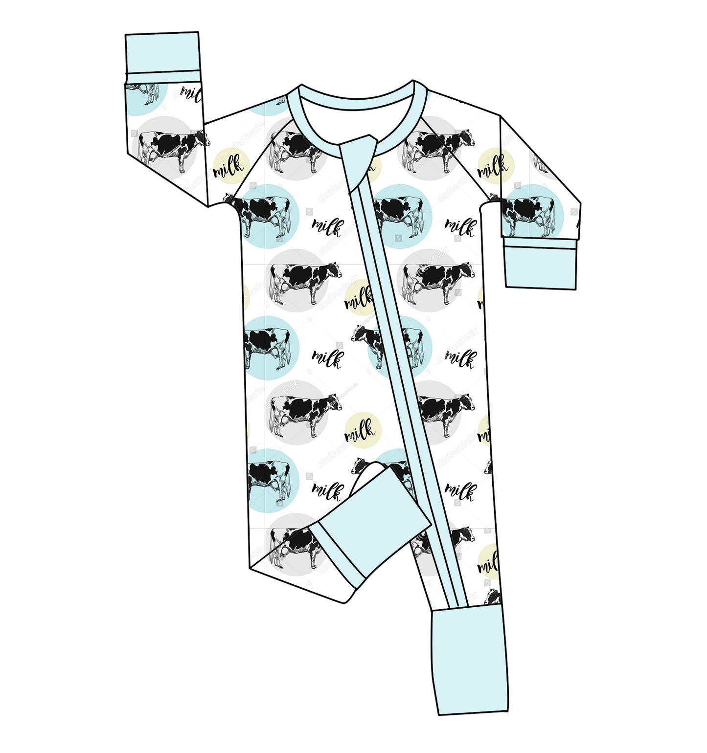 custom moq 5 eta 4-5 weeks Milk silk cow drinking milk long sleeve romper milk silk