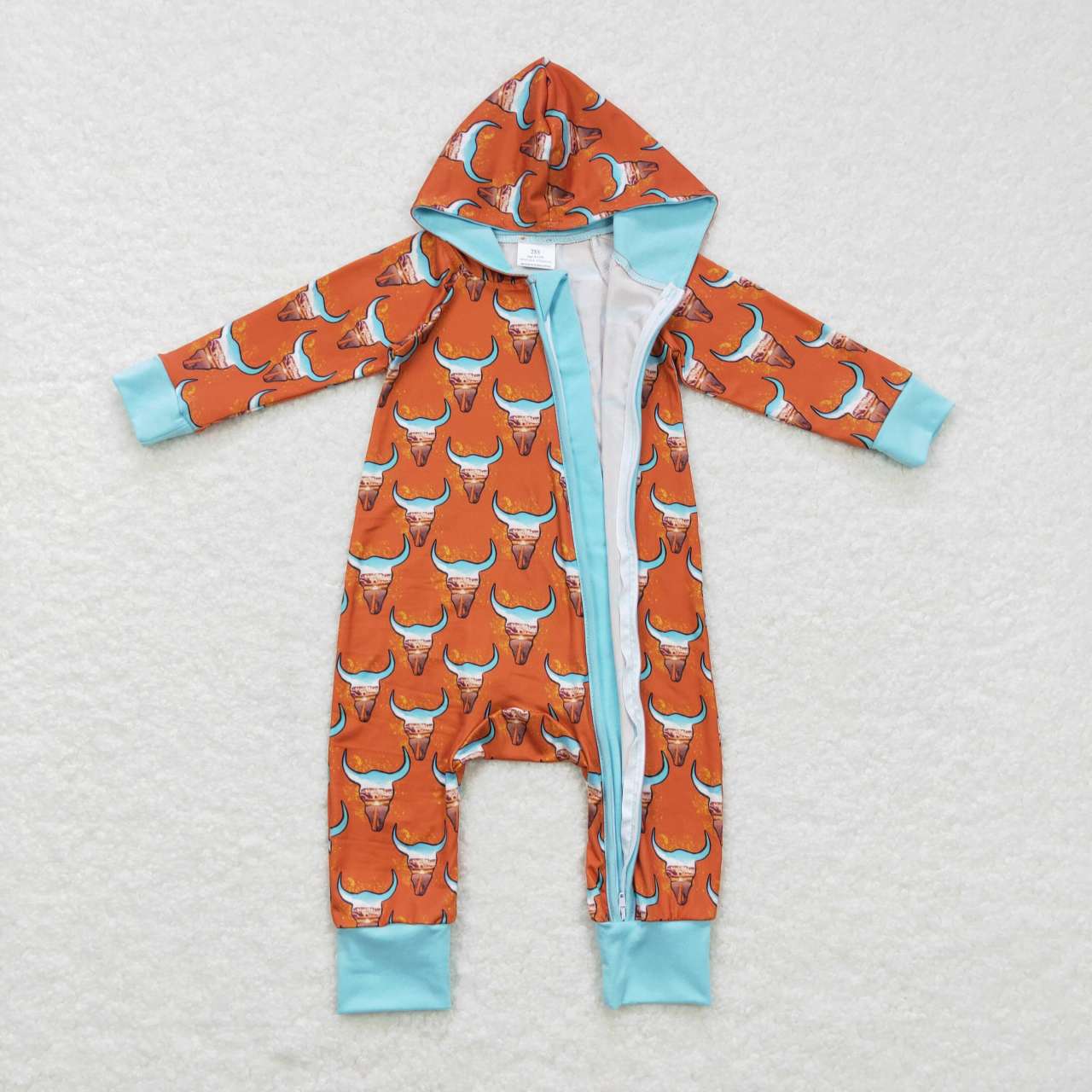 RTS NO MOQ（In Stock ) LR0703 Alpine cow head yellow brown blue hooded zipper long sleeve jumpsuit