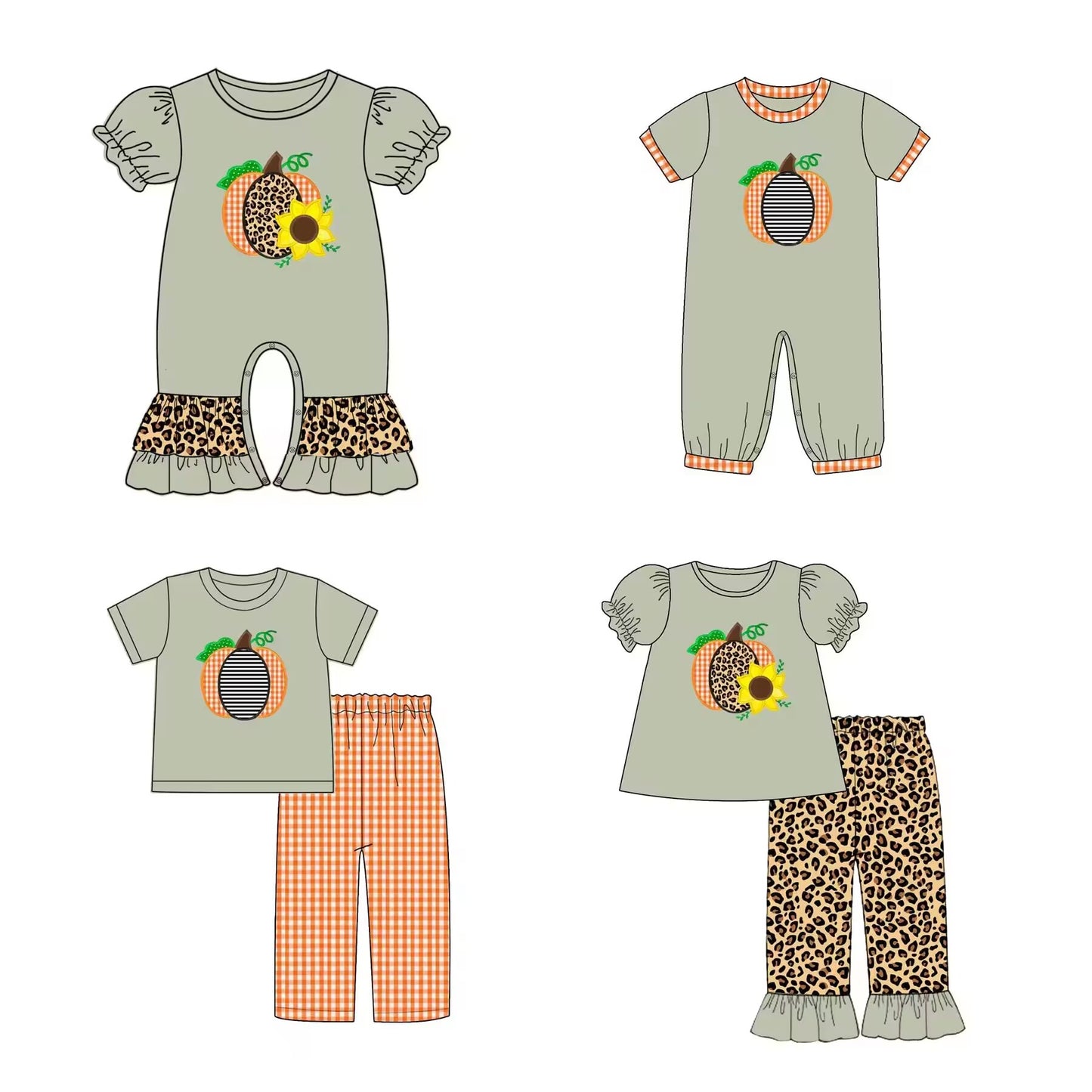 Custom moq 3 mix size eta 6-8 weeks Embroidered Pumpkin Grey Green Mixed Set