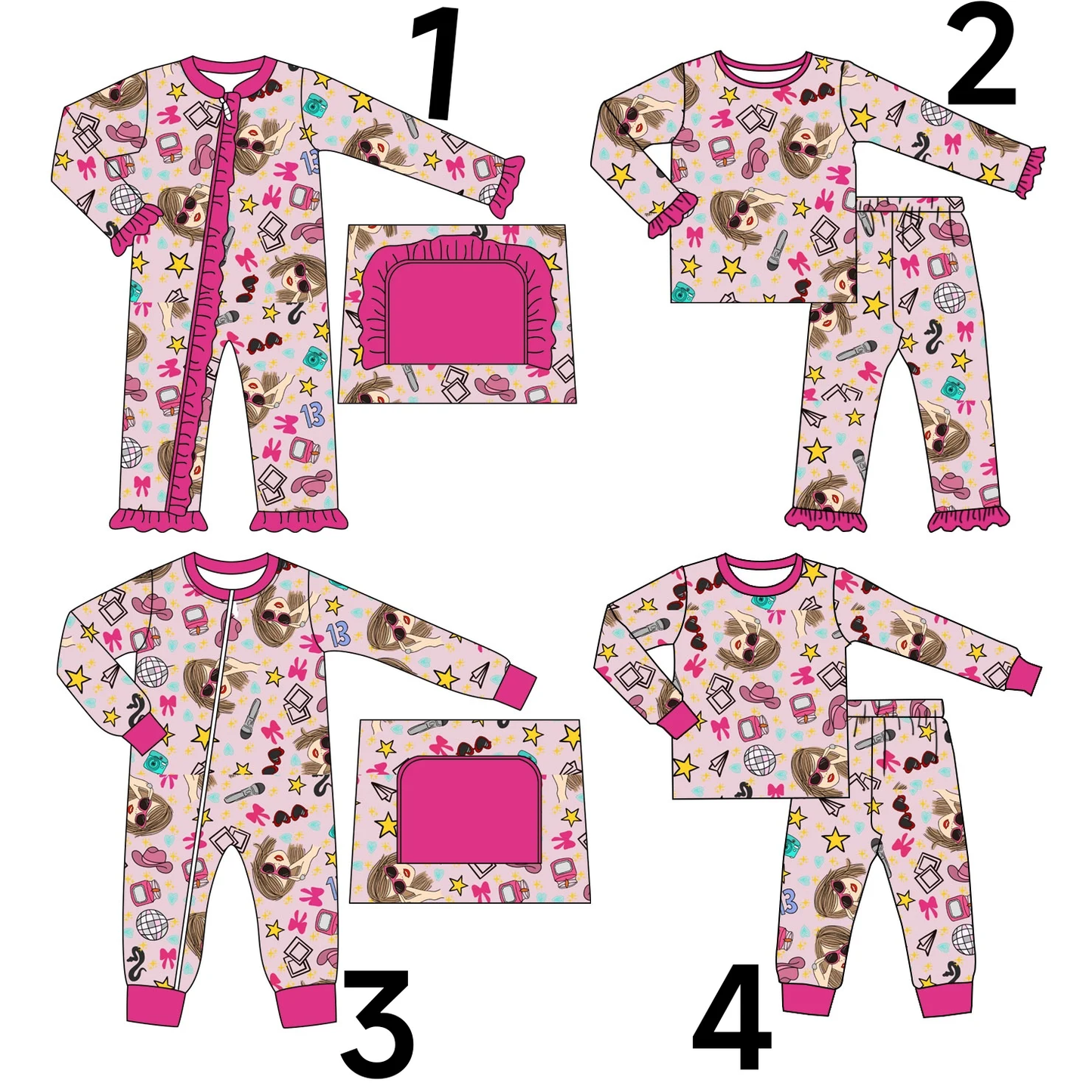 Custom moq 3 mix size eta 6-8 weeks Pink Makeup - Diva Pattern Boys Girls Mixed Set
