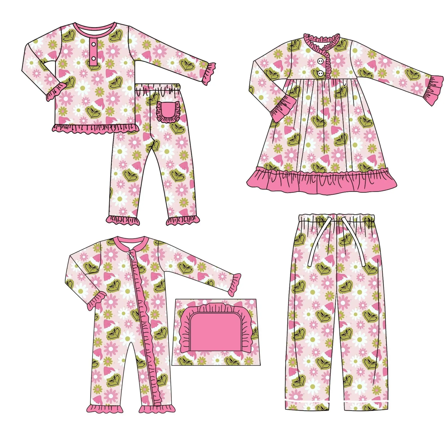 Custom moq 3 mix size eta 6-8 weeks Pink Daisy-Pixie Ruffle Lace Trim Mixed Set