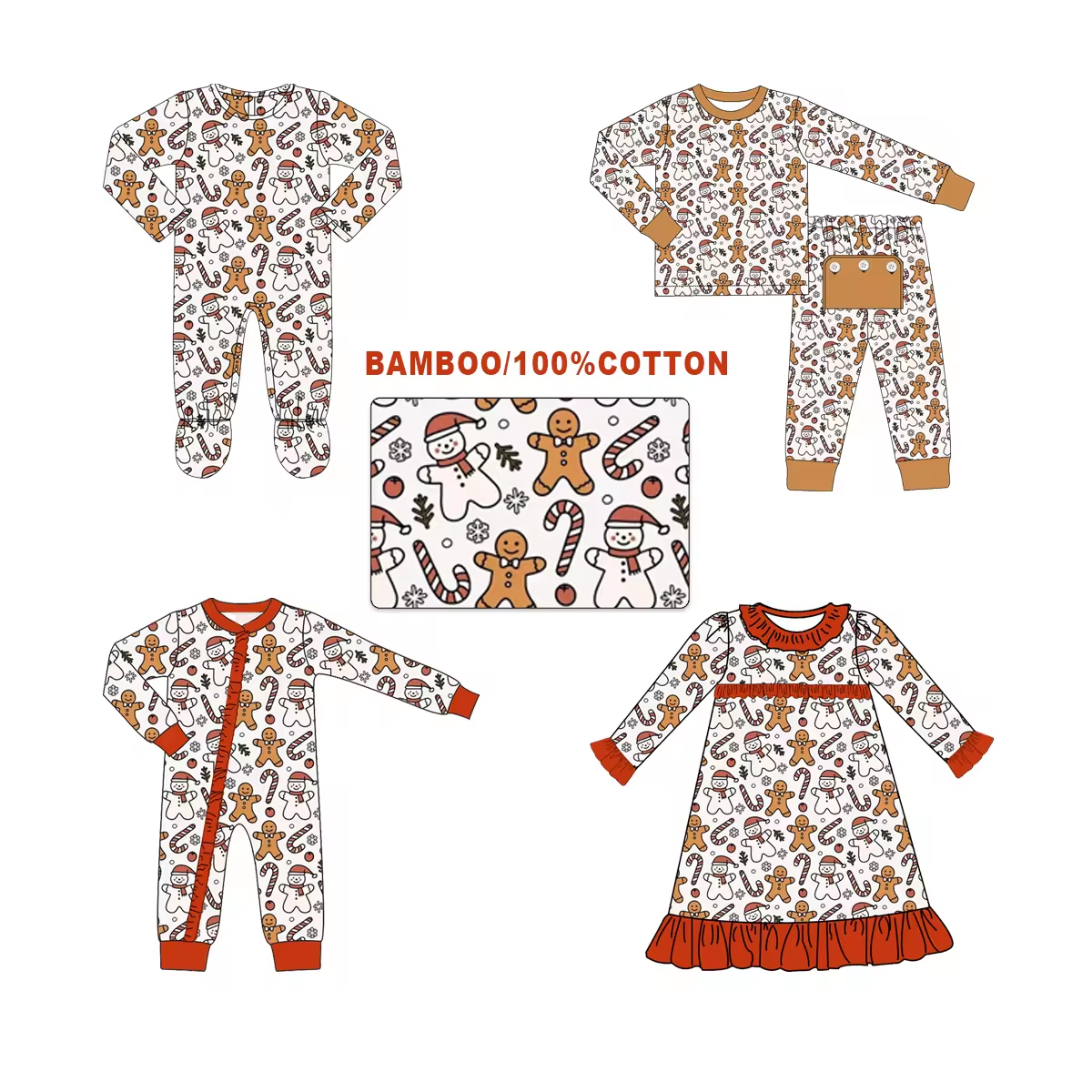 Custom moq 3 mix size eta 6-8 weeks Christmas atmosphere mixed set: brown & white biscuit bear print pattern embellishment