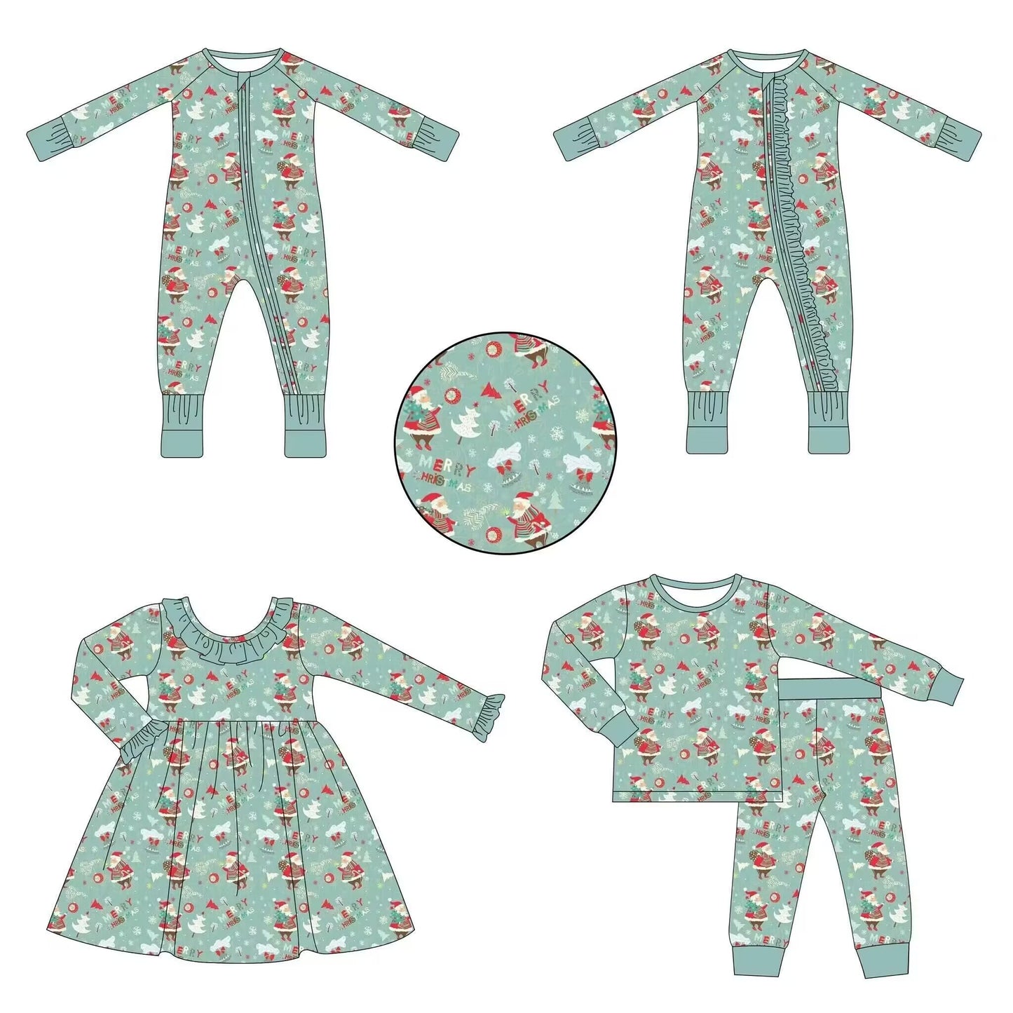 Custom moq 3 each mix size eta 6-8weeks  Gray Green Santa Mixed Suit