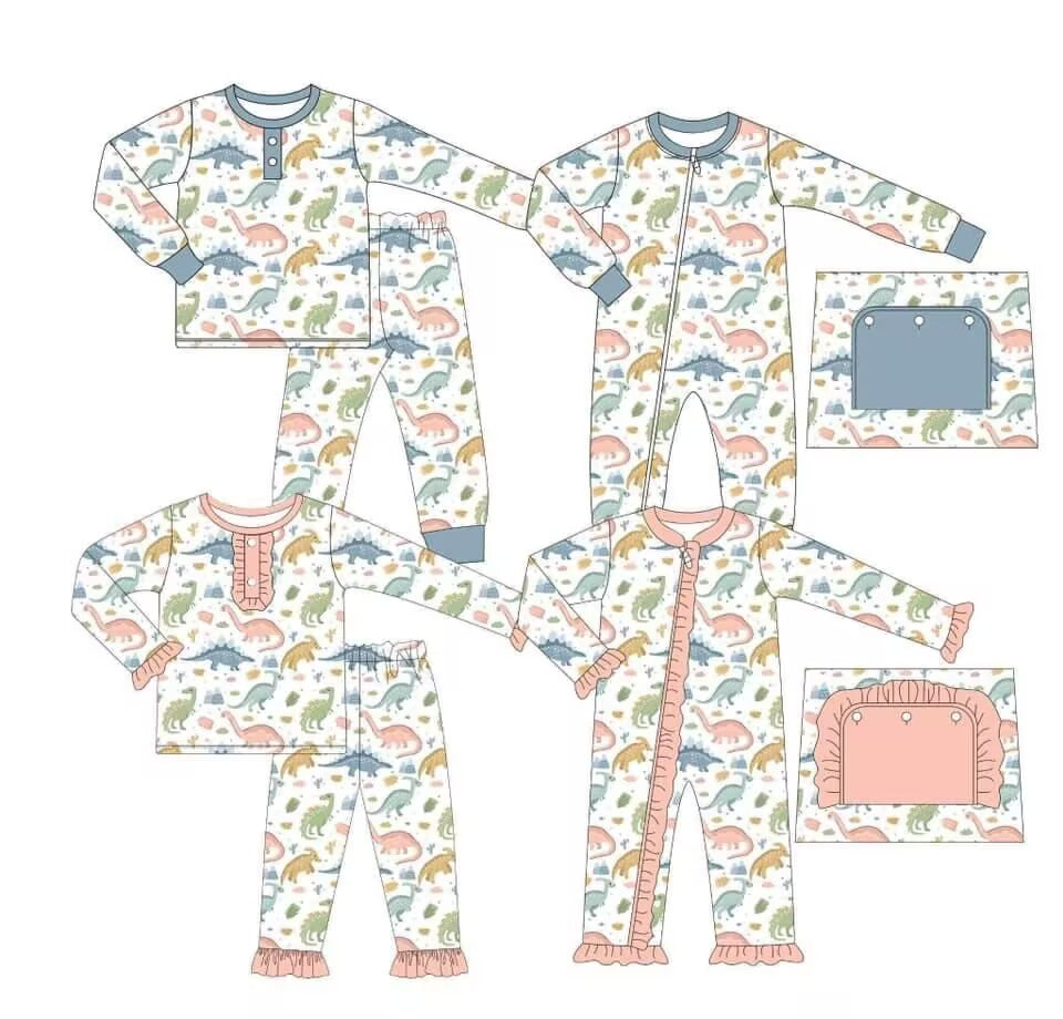 Custom moq 3 MIX SIZE  eta 7/8week moq 5 eta /4/5week Dinosaur pattern blue & pink mixed set