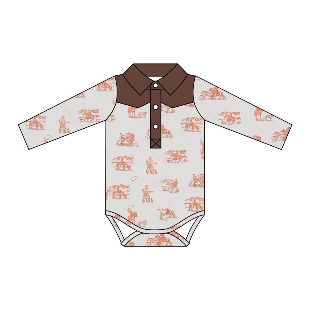 custom boys long sleeve romper horse riding print moq 5