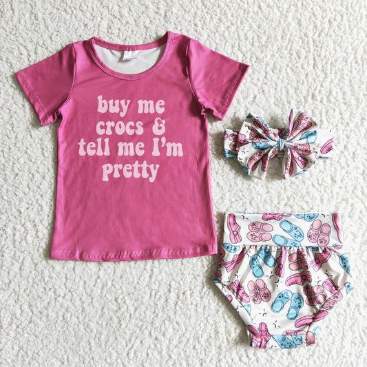 GBO0003 Buy me crocs pink short-sleeved briefs set