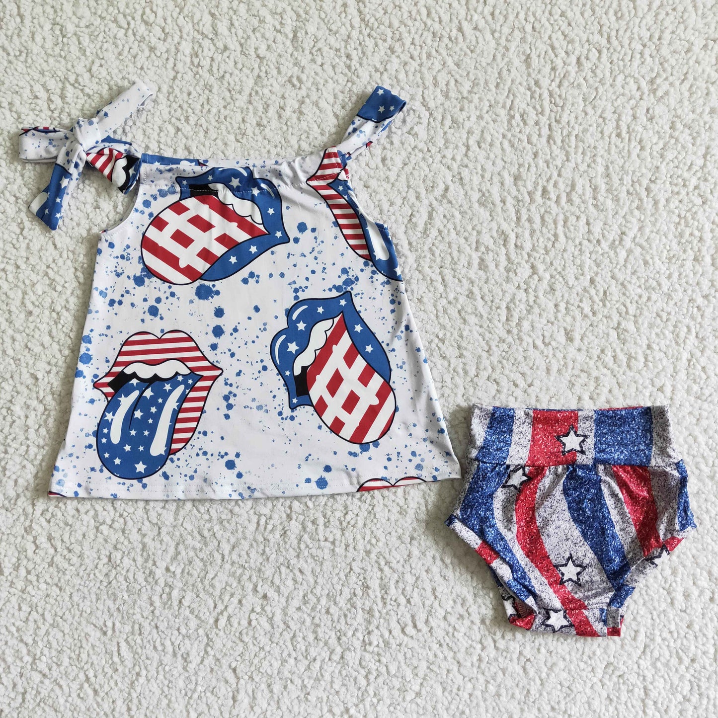 GBO0042 Baby Girls 4th Of July Short Sleeve Bummie Sets