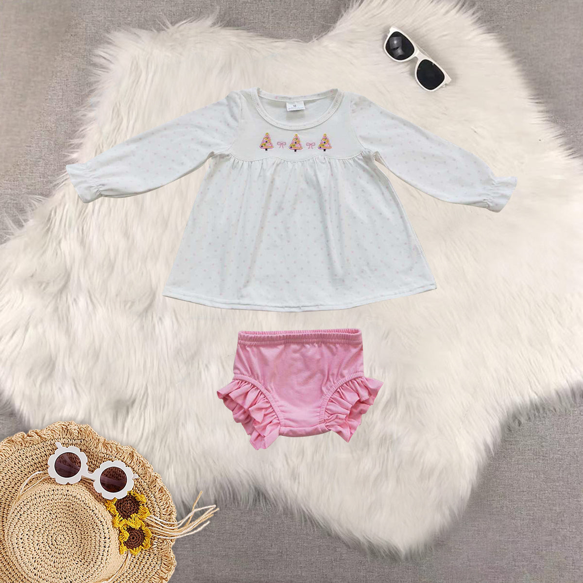 RTS NO MOQ Sibling baby girl clothes long-sleeved briefs sets