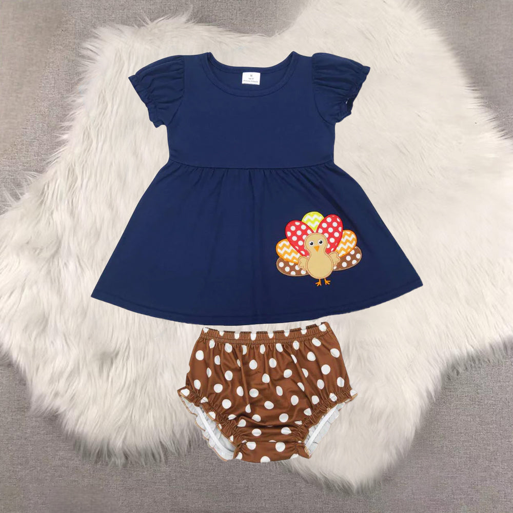 RTS NO MOQ Sibling Baby girls clothes Embroidery turkey short-sleeved trousers suit & rompers