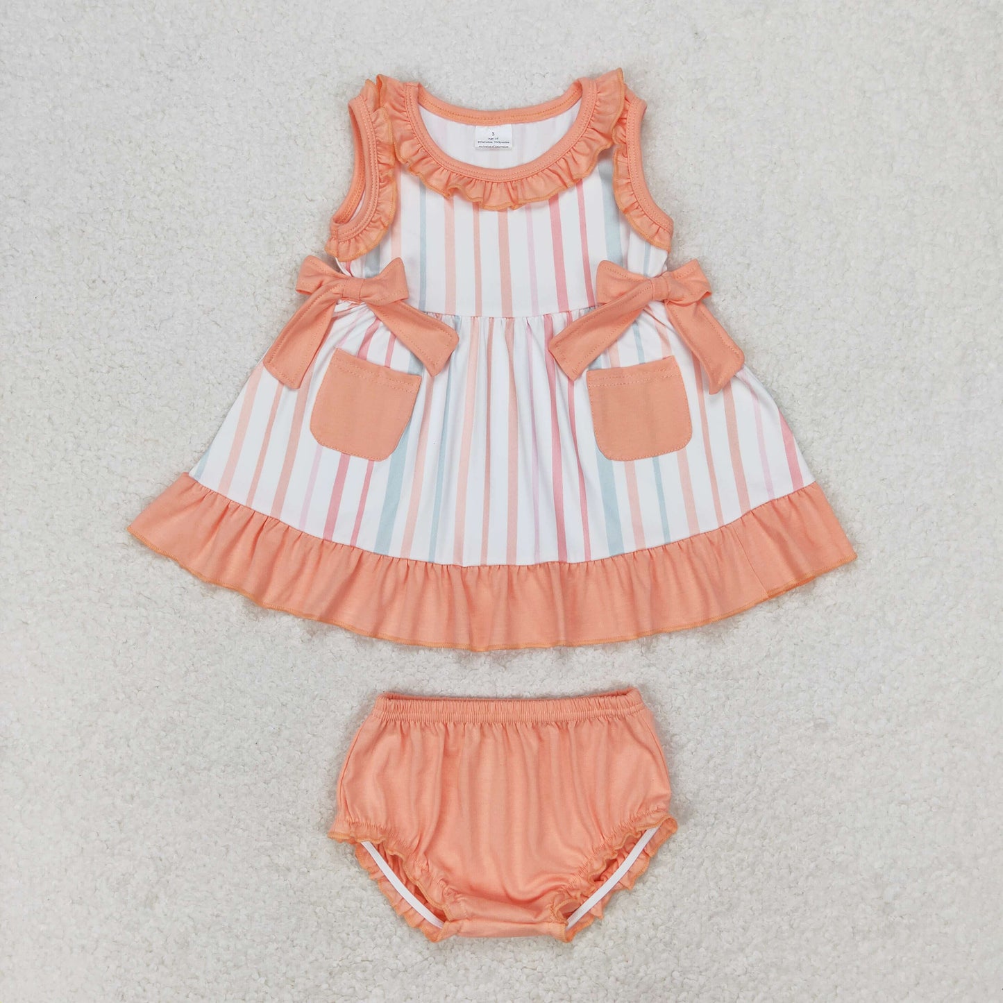 RTS no moq GBO0293 Striped Pink Orange Lace Pocket Bow Sleeveless Briefs Set