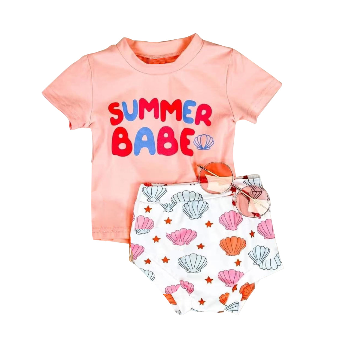 GBO0390 pre-order baby girl clothes shell girl summer bummies sets
