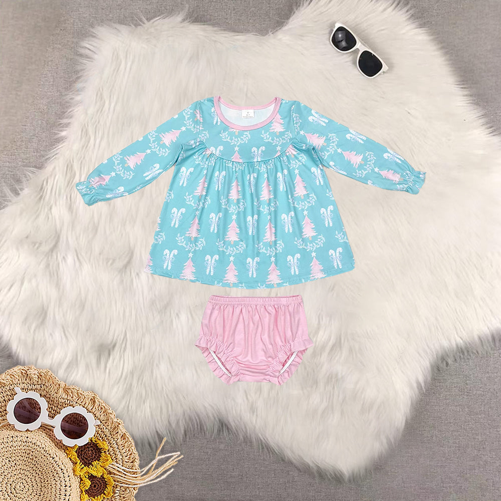 RTS NO MOQ Sibling baby girls clothes Christmas Lantern Sleeve Long Sleeve Top Thong Sets