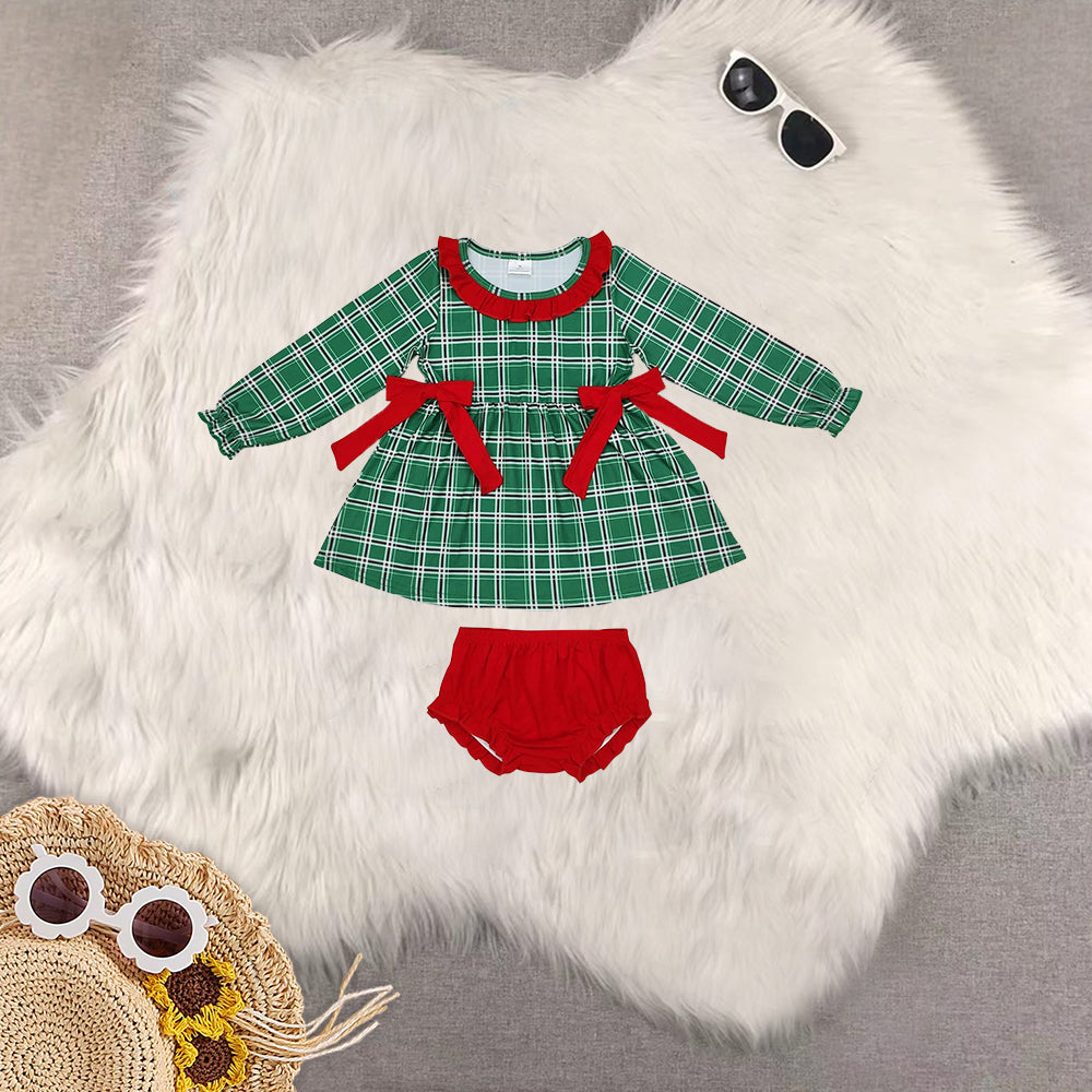 RTS NO MOQ Sibling baby girls clothes Christmas Lantern Sleeve Long Sleeve Top Thong Sets