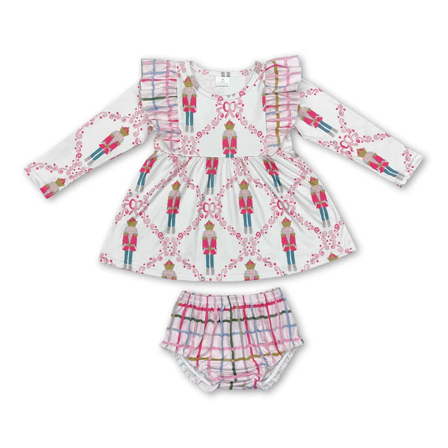RTS NO MOQ Sibling Baby Girls Christmas Soldier Candy Cane Tunic Top Bummies Clothes Sets Romper Set