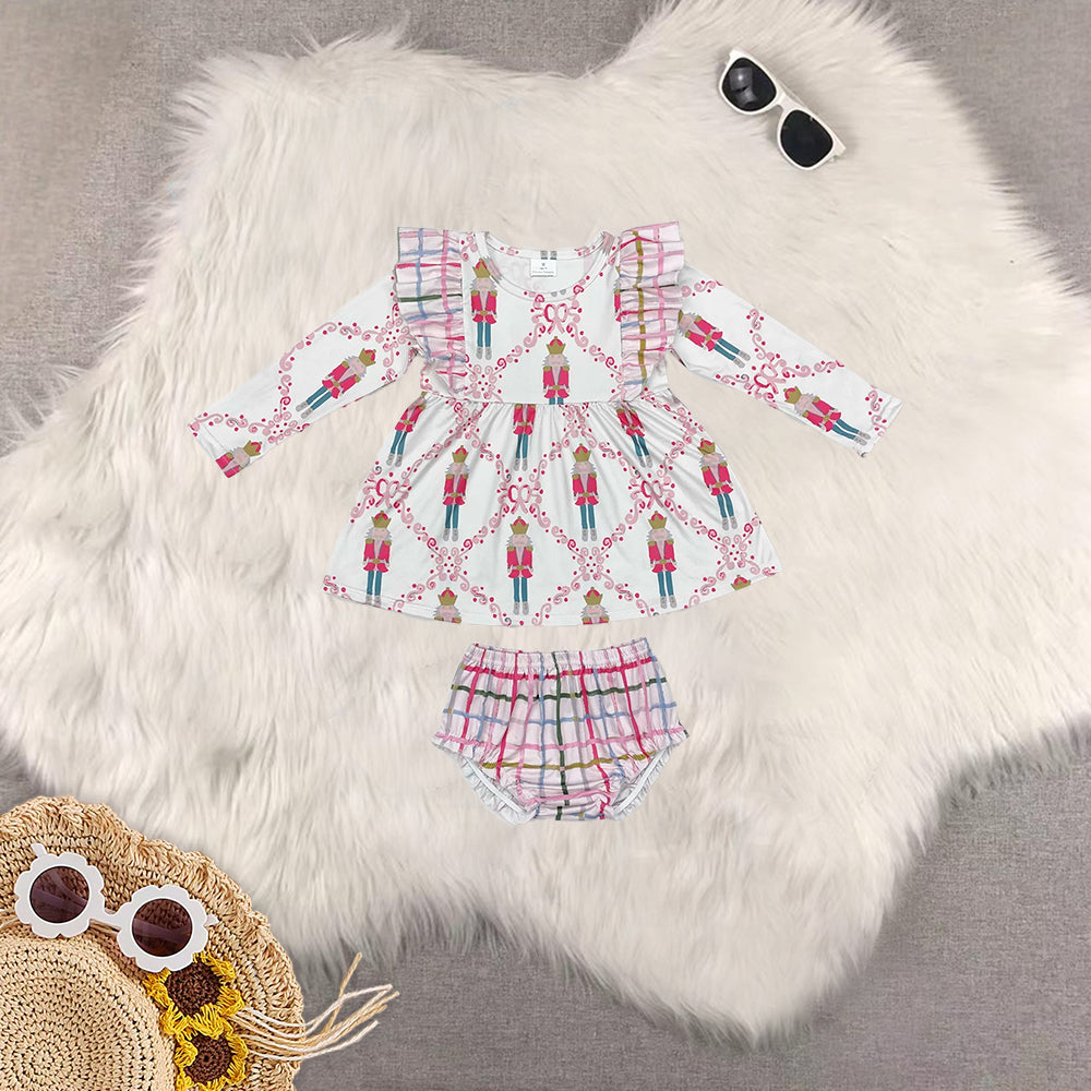 RTS NO MOQ Sibling baby girls clothes Christmas Lantern Sleeve Long Sleeve Top Thong Sets
