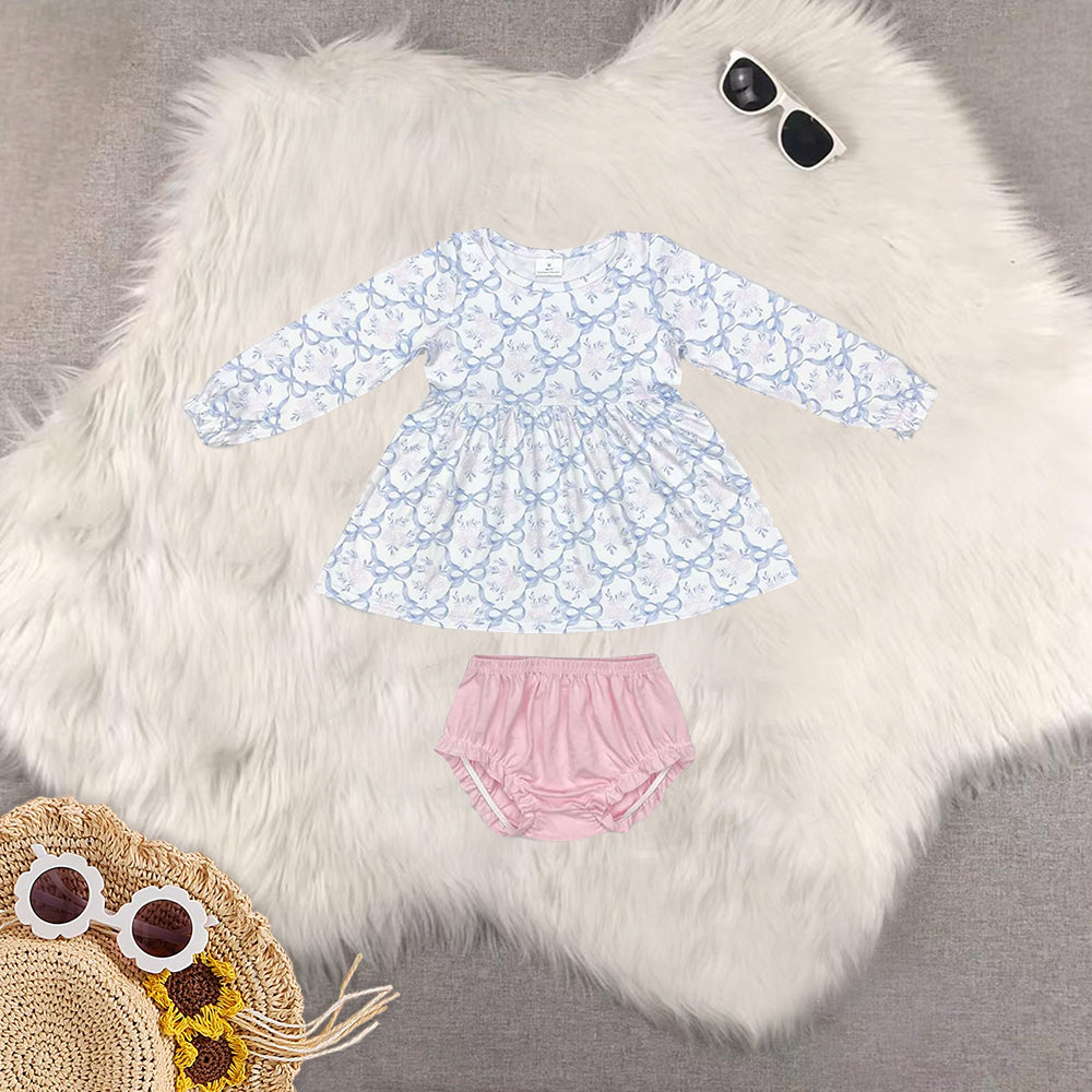RTS NO MOQ Sibling baby girls clothes Christmas Lantern Sleeve Long Sleeve Top Thong Sets