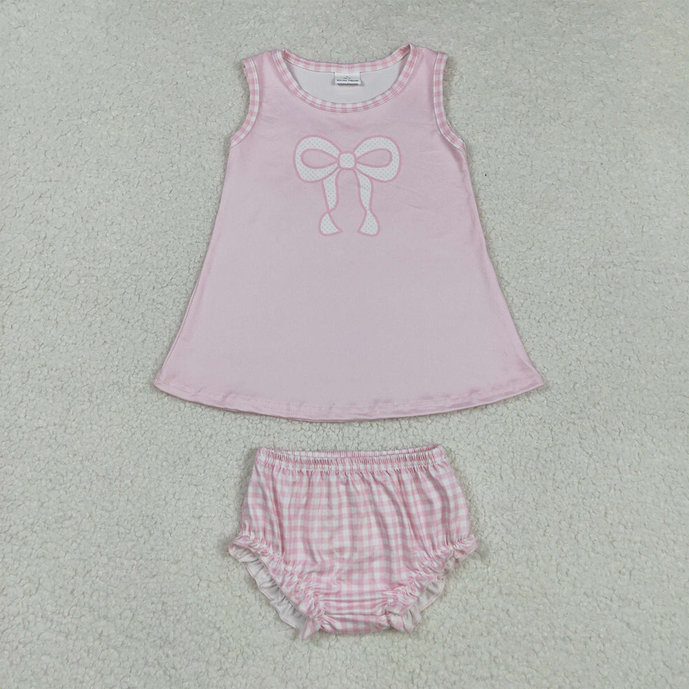 RTS NO MOQ Sibling baby girl clothes bow sleeveless brief sets and dress