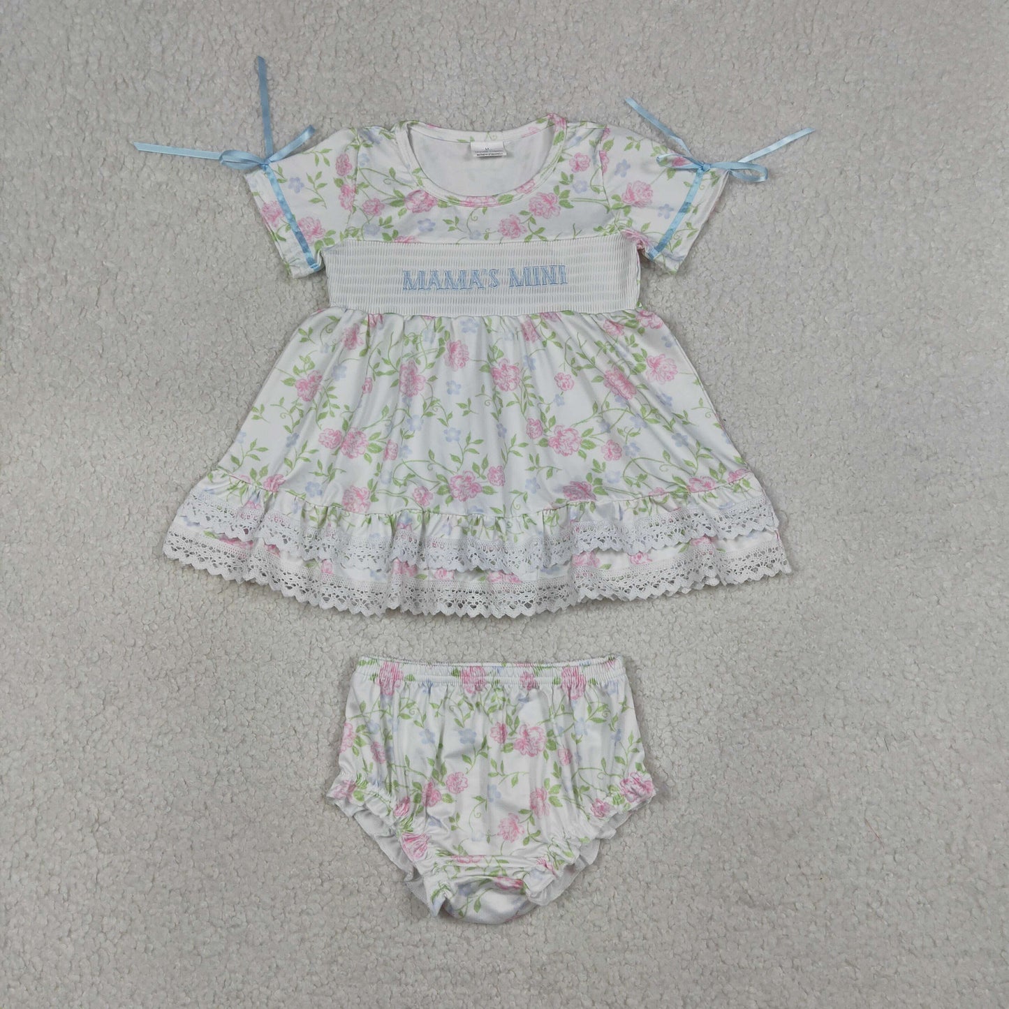 RTS NO MOQ GBO0498 Smocked Baby Girls' Tunic And Bummies Outfit Set Floral Print Cute Clothes（0-3M-3T）