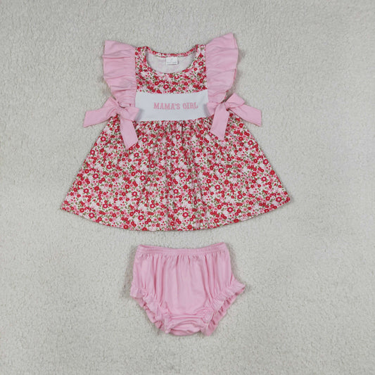 RTS NO MOQ GBO0500 Embroidery Mama's Girl Flowers Tunic And Bummies Clothing Set for Baby Girls Cute Floral Outfit Set