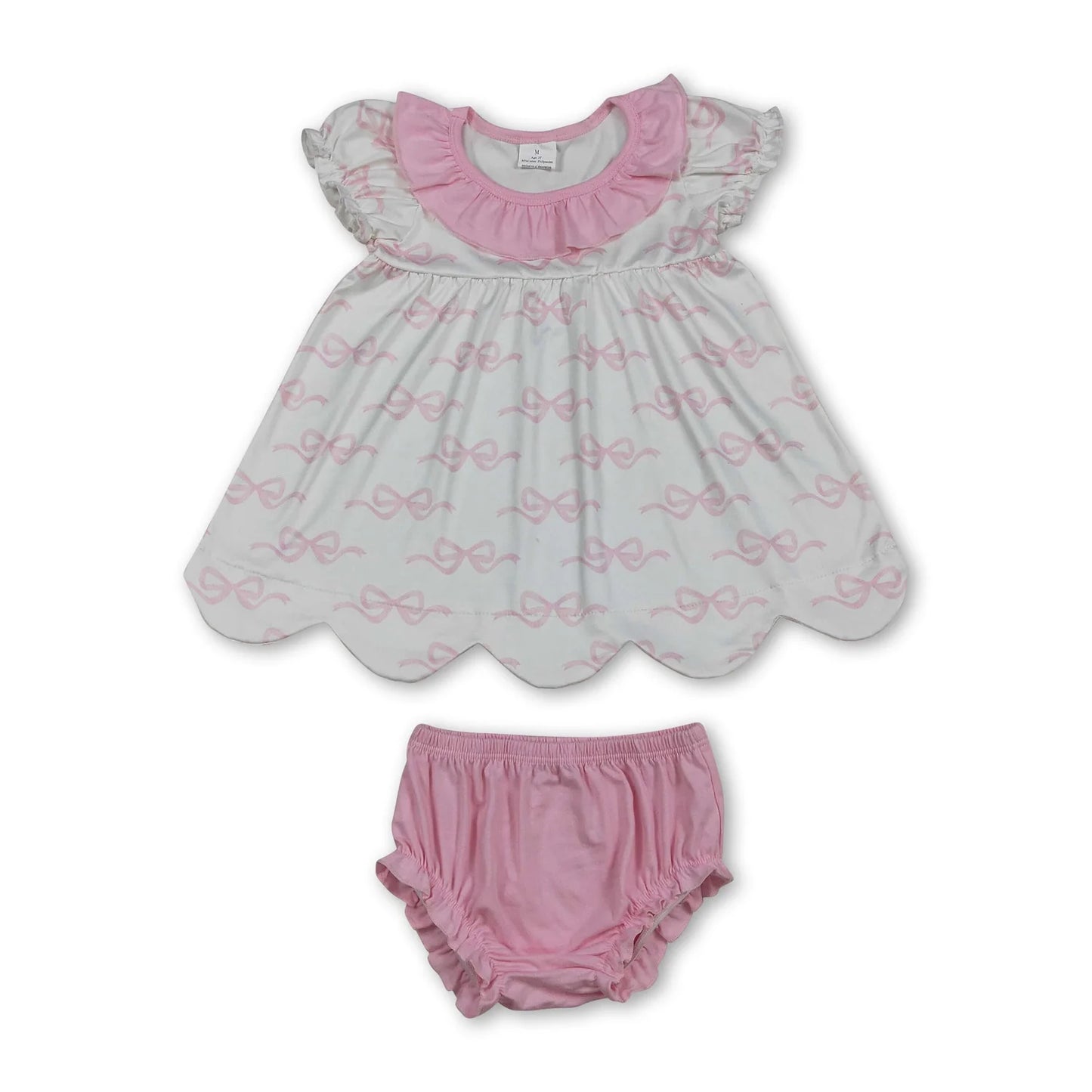RTS NO MOQ Sibling milk silk Baby Girls Pink Bow Print Pajamas Clothes Sets Tunic Bummies Clothes Sets Tops Jackets Cardigans Rompers