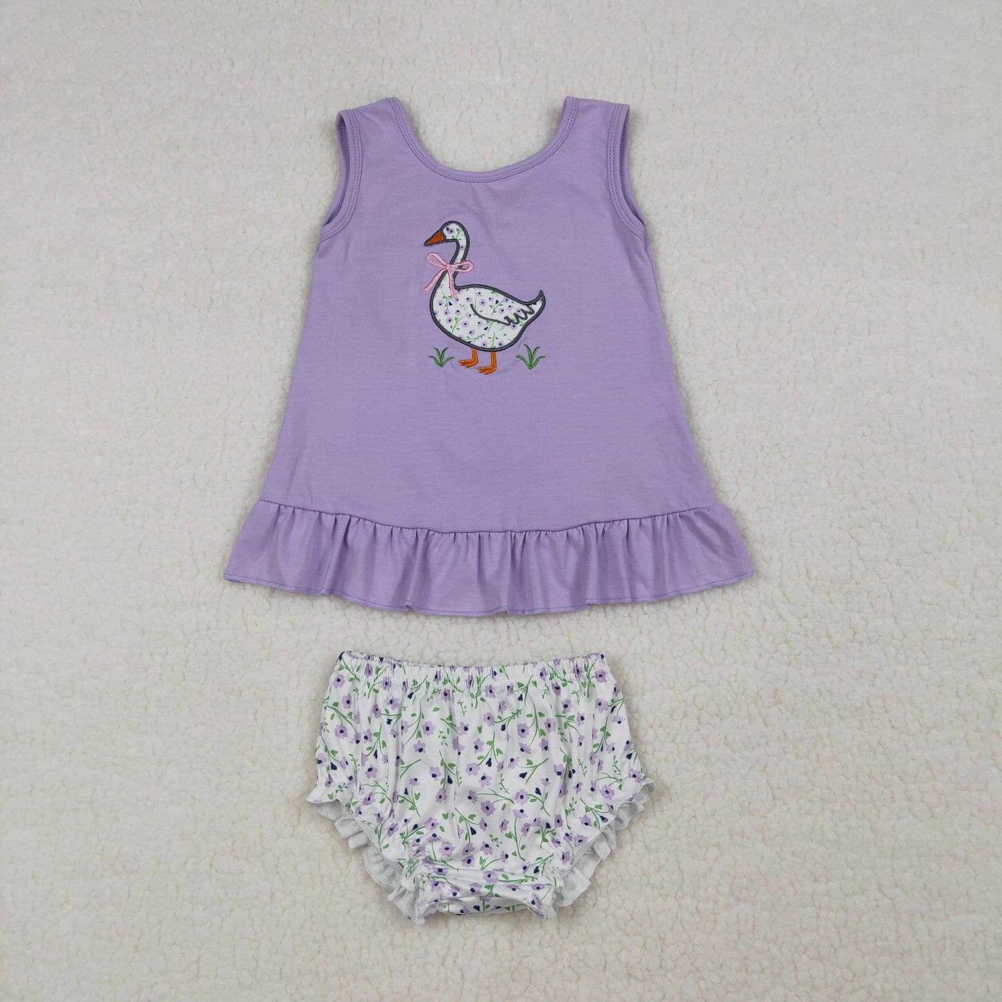 RTS NO MOQ GBO0502 Embroidery Floral Goose Baby Girls Tunic Bummies Outfit Set with Back Bows