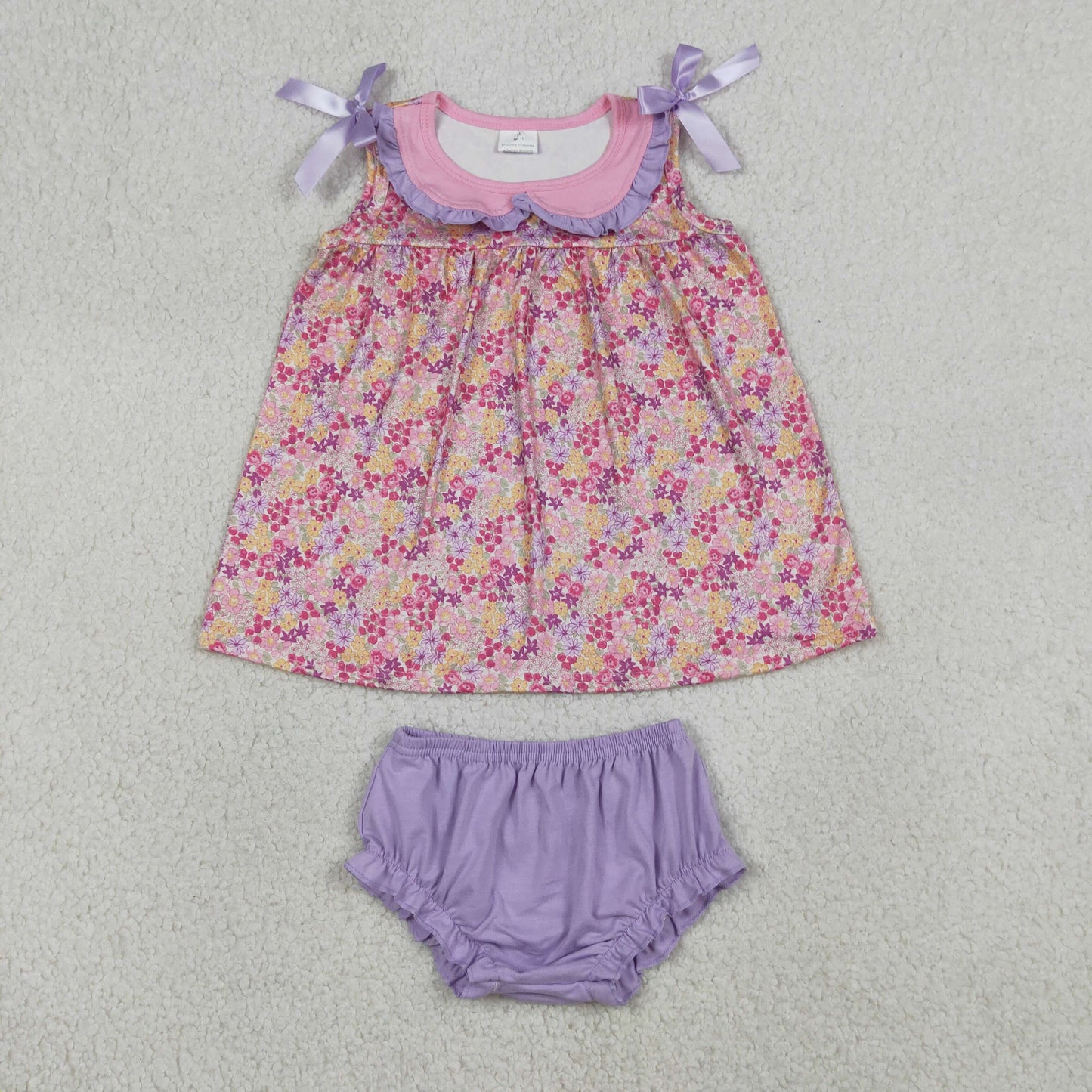 RTS NO MOQ GBO0507 Baby Girls Sleeveless Flowers Collar Tunic Bummies Outfit Set Cute Baby Girl Clothing Set