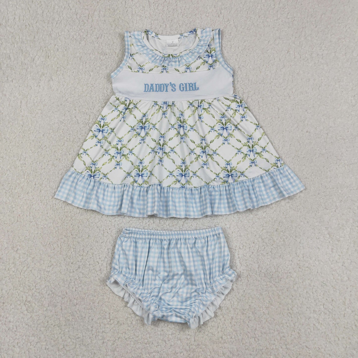 RTS NO MOQ milk silk GBO0512 Baby Girls Daddy's Girl Embroidery Floral Checked Bows Tunic Bummies Sets