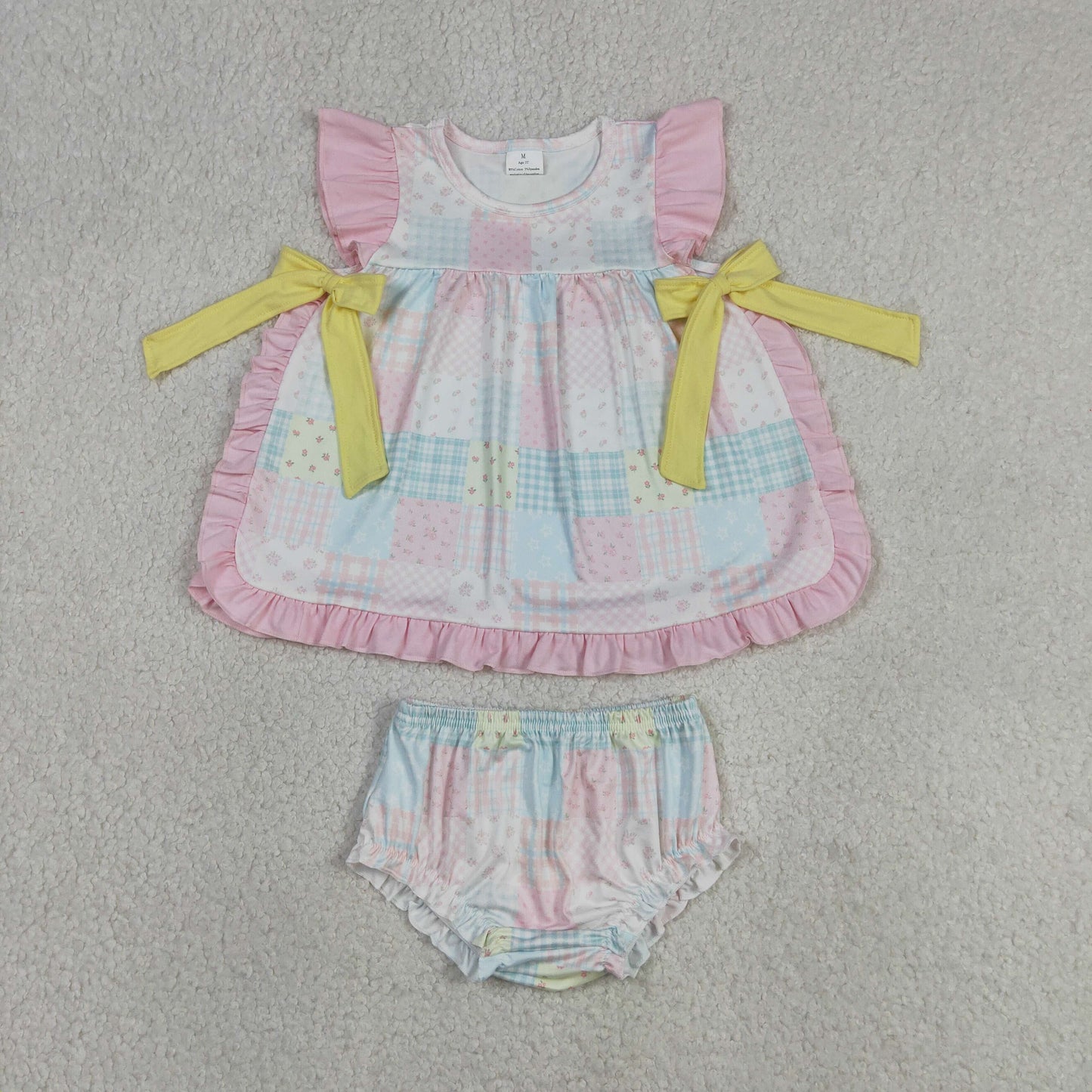 RTS NO MOQ GBO0513 milk silk Baby Girls Summer Colorful Floral Checked Bummies Set
