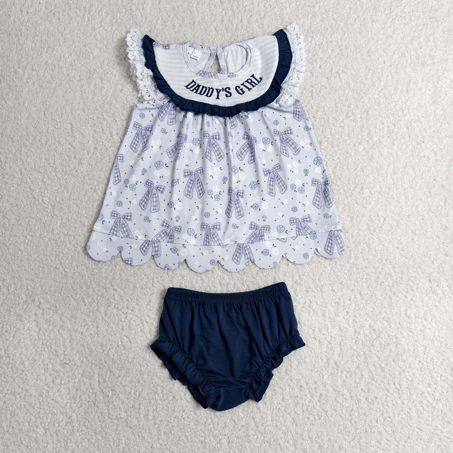 RTS NO MOQ milk silk GBO0519 Baby Girls Smocked Cute Smocked Daddys Girl Flower Bow Casual Outfit