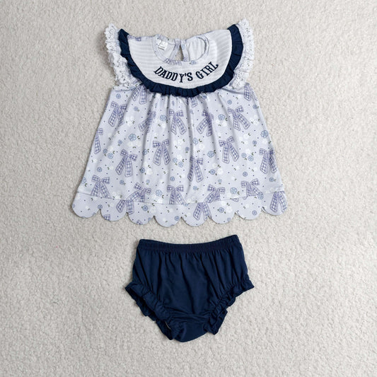 RTS NO MOQ milk silk GBO0519 Smocked Cute Letter Smocked Daddys Girl Flower Bow Casual Outfit