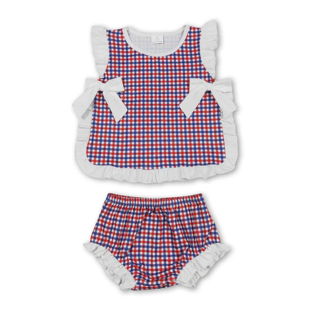 RTS NO MOQ Sibling milk silk Baby Boys Girls Summer Sleeveless Checked Bummies Set