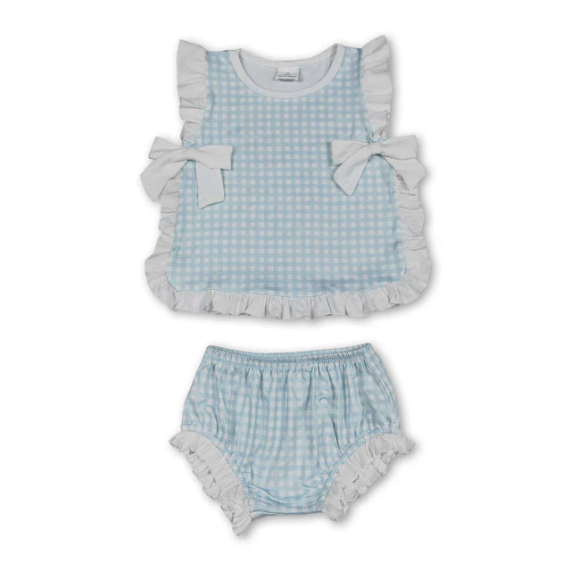 RTS NO MOQ Sibling milk silk Baby Boys Girls Summer Sleeveless Checked Bummies Set