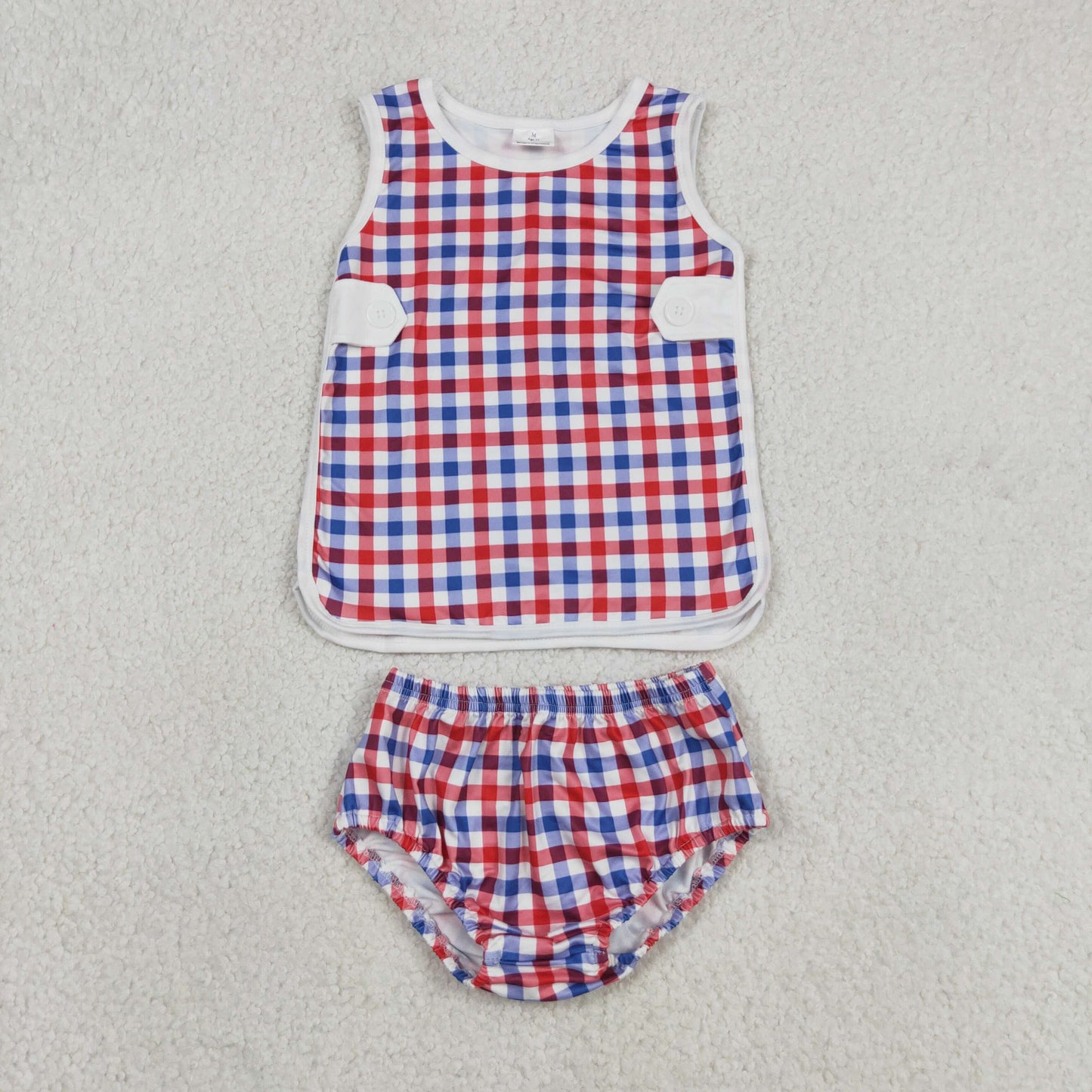 RTS NO MOQ Sibling milk silk Baby Girls Checked Bows Tunic Bummies Clothes Sets
