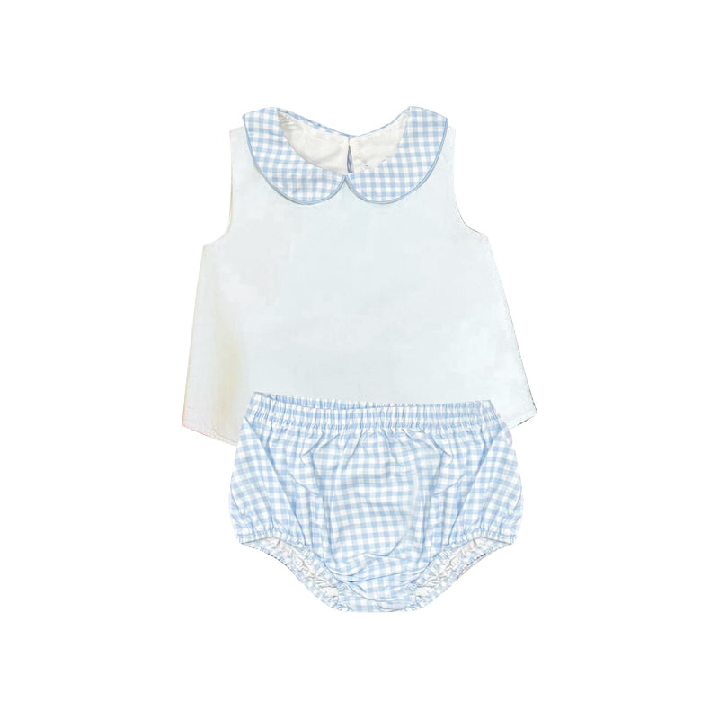 (Pre Order) No moq milk silk Baby Girls Checked Sleeveless Two Piece Tunic Bummies Set